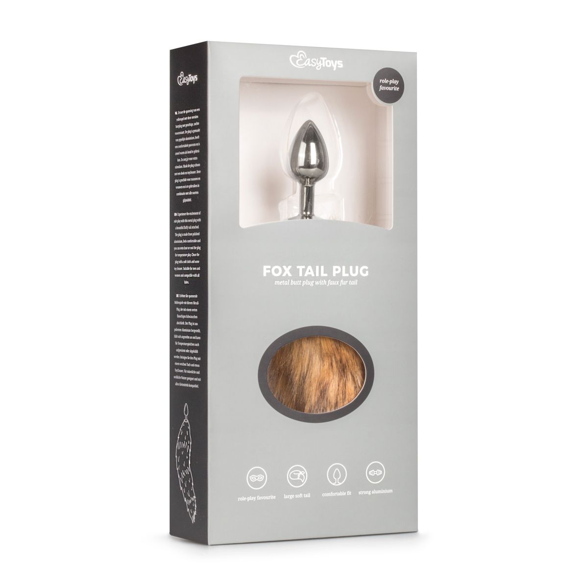 Easytoys Fetish - Analplug Silber – Beiger Fuchsschwanz