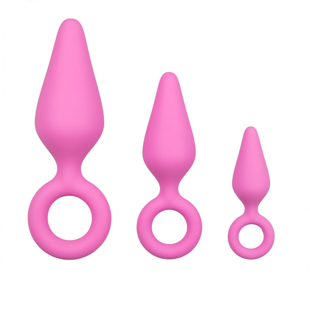 Schwarze Buttplugs mit Rückholring - Set