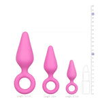Schwarze Buttplugs mit Rückholring - Set