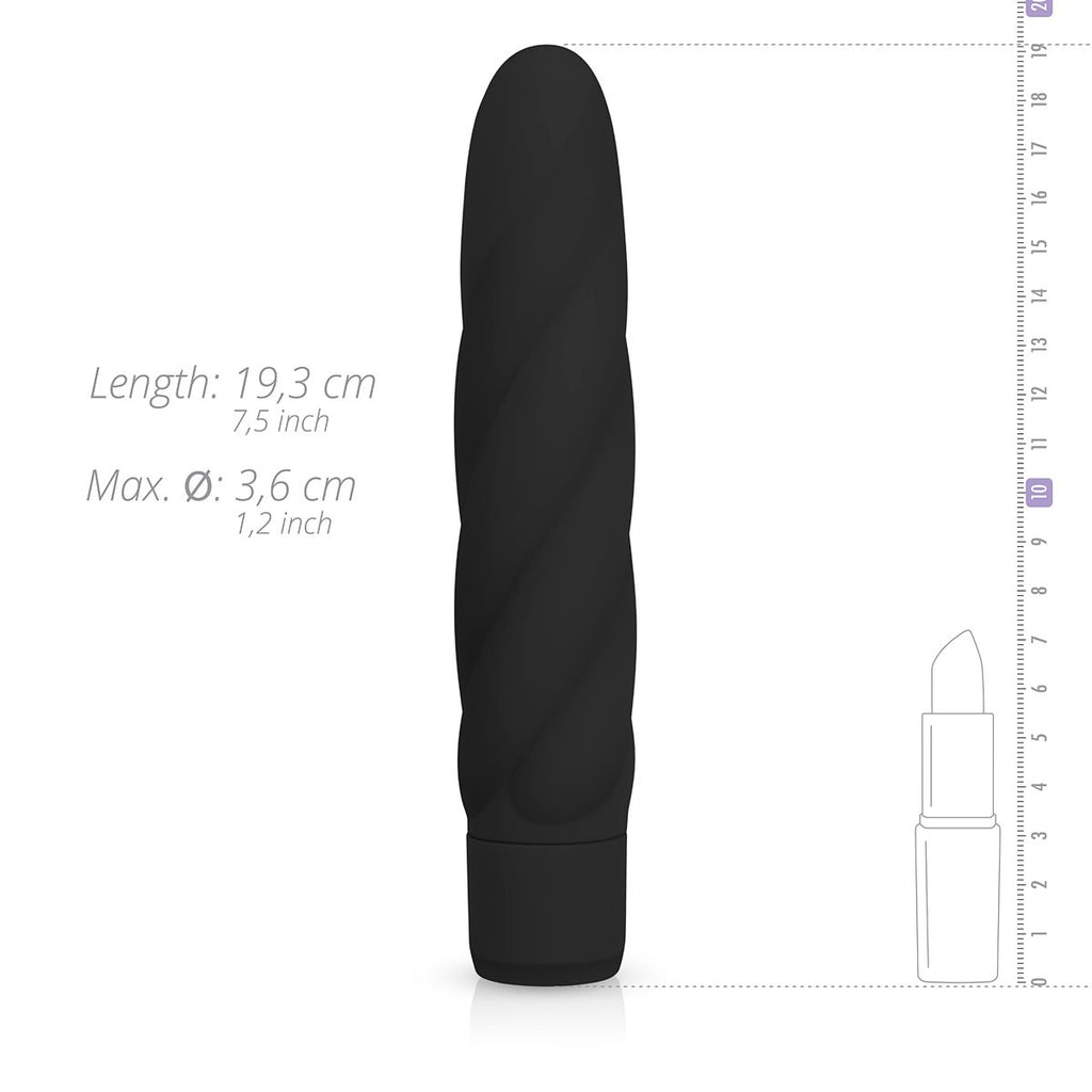 EasyToys - Schwarzer Silikon-Vibrator - Rillen und Runde Spitze