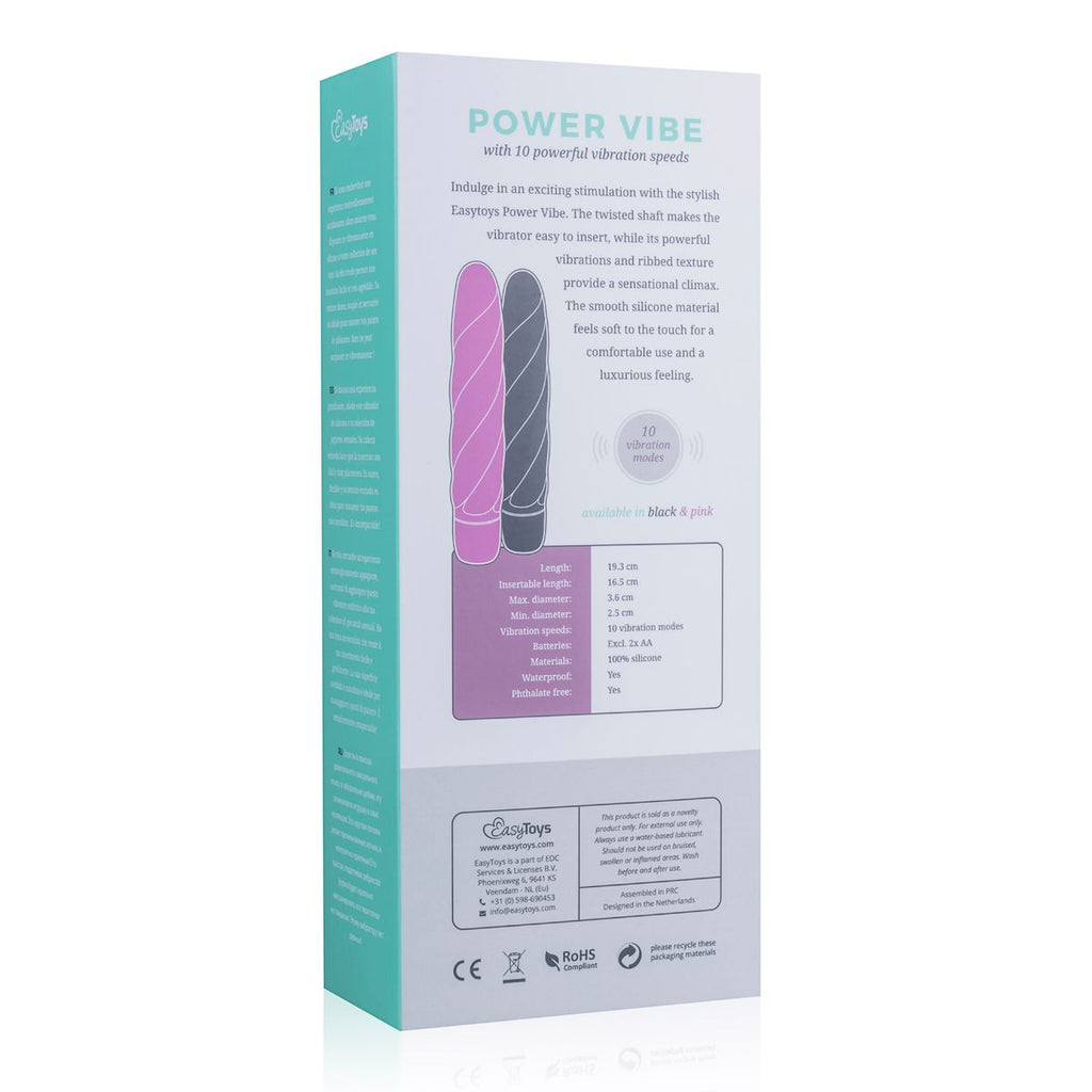 EasyToys - Schwarzer Silikon-Vibrator - Rillen und Runde Spitze