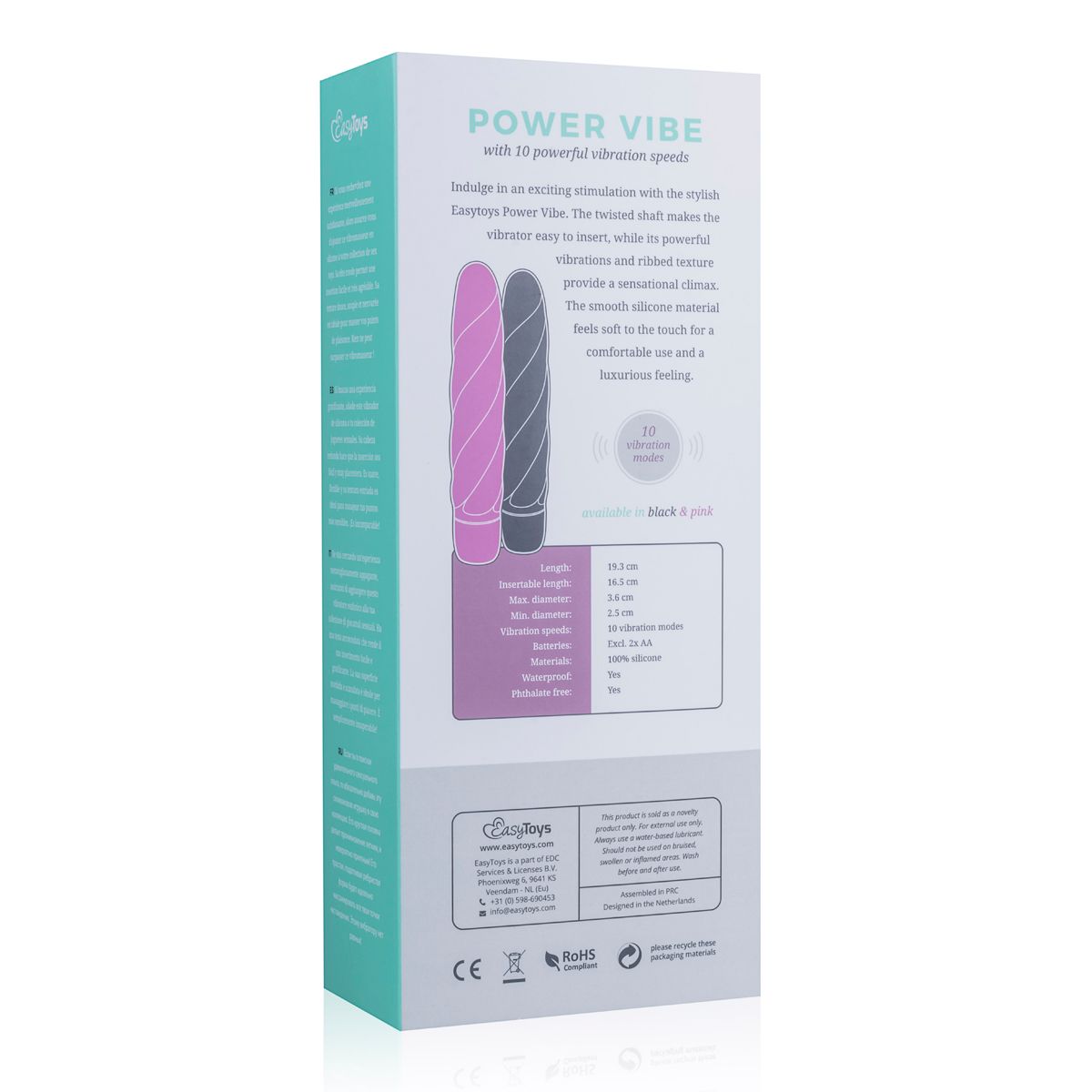 EasyToys - Schwarzer Silikon-Vibrator - Rillen und Runde Spitze
