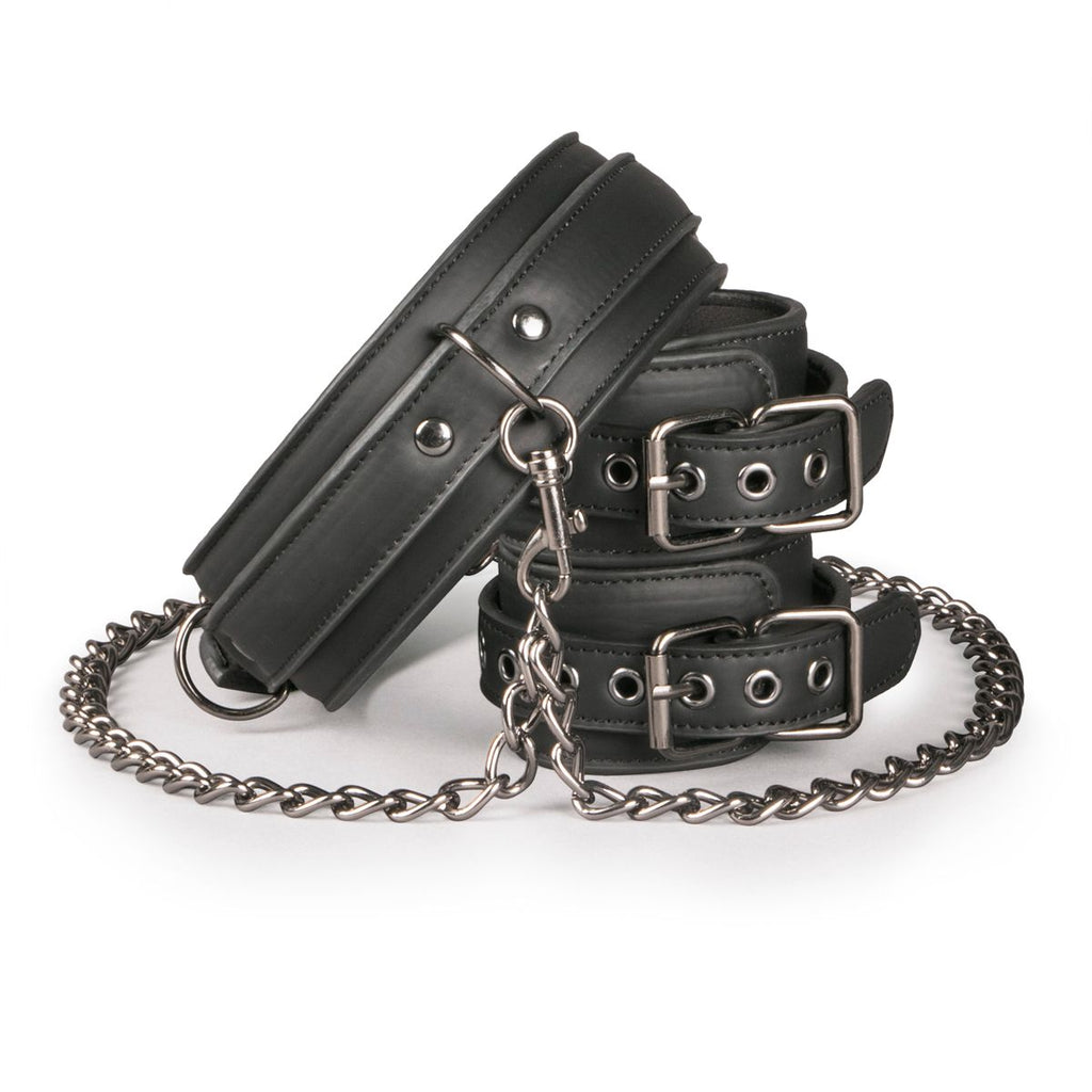 Easytoys Fetish - Lederhalsband mit Handgelenkmanschetten - Schwarz