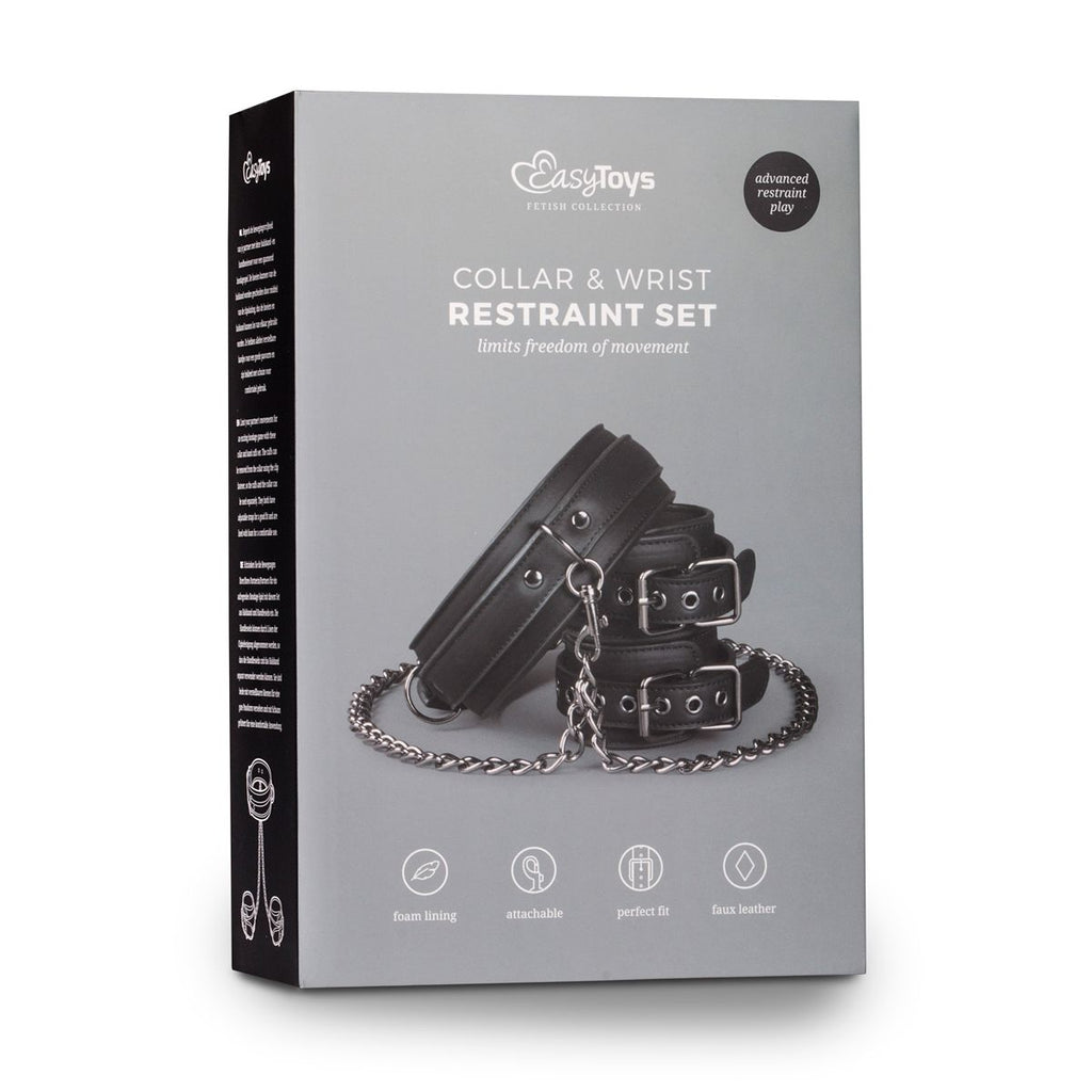 Easytoys Fetish - Lederhalsband mit Handgelenkmanschetten - Schwarz