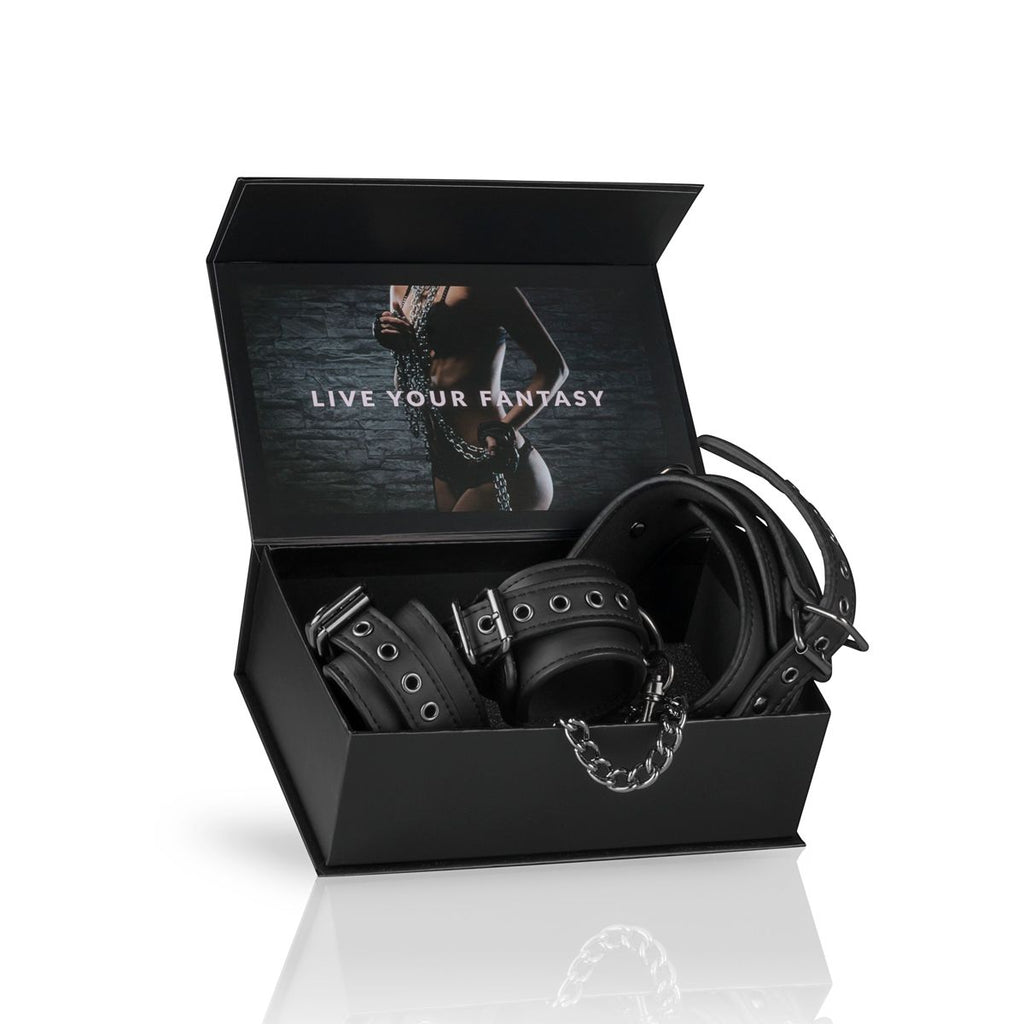 Easytoys Fetish - Lederhalsband mit Handgelenkmanschetten - Schwarz