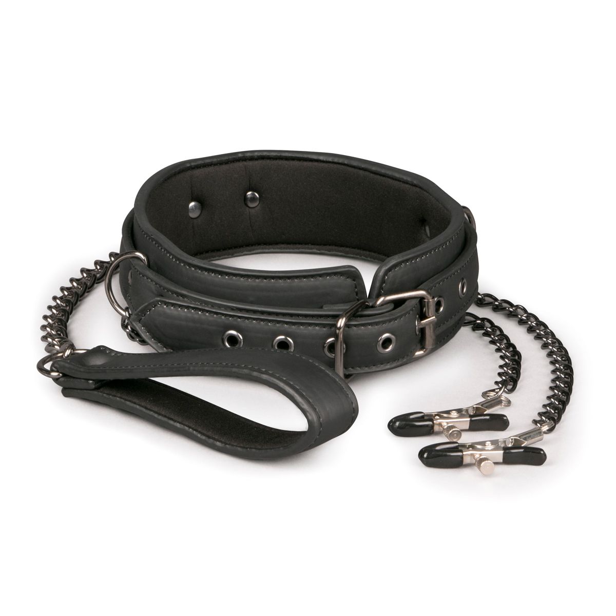 Easytoys Fetish - Lederhalsband mit Nippelketten