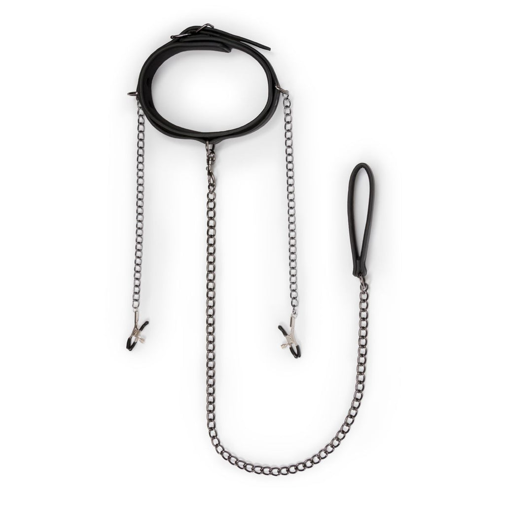 Easytoys Fetish - Lederhalsband mit Nippelketten