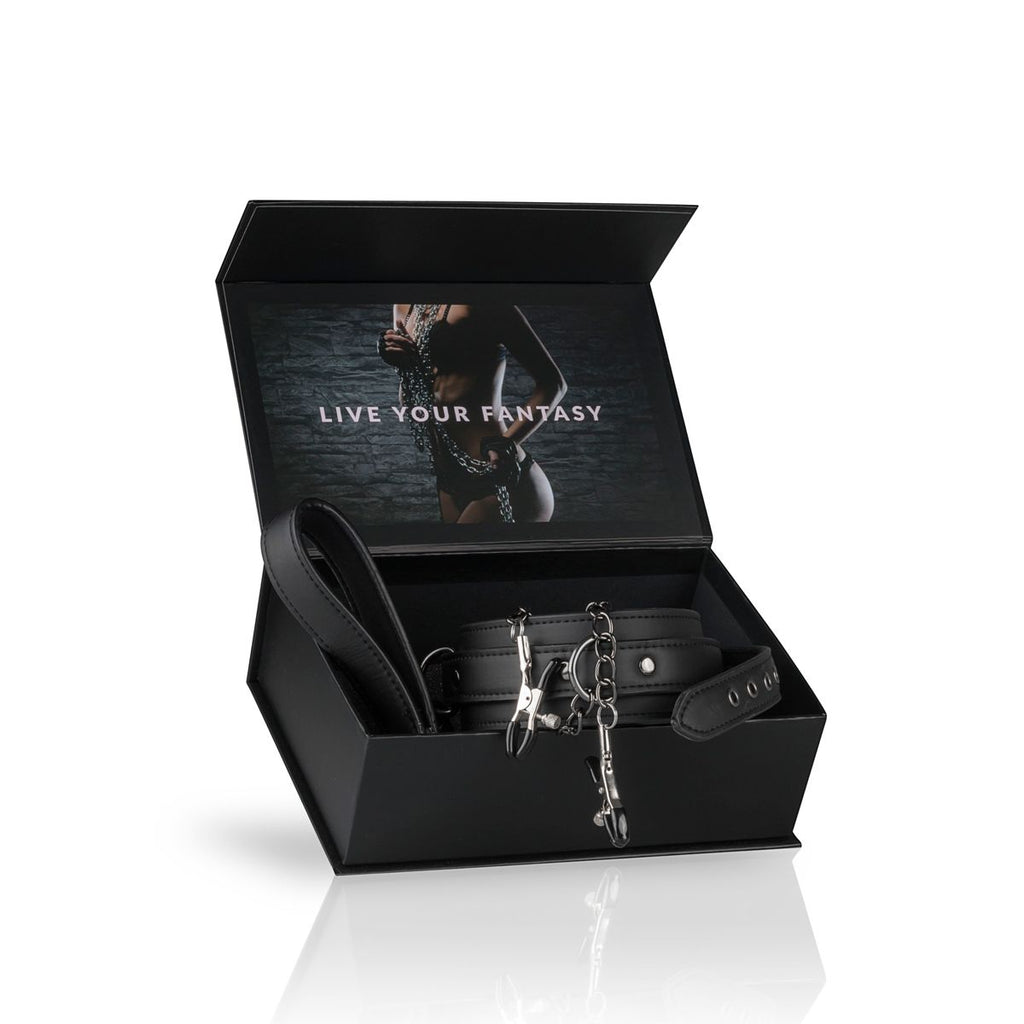 Easytoys Fetish - Lederhalsband mit Nippelketten