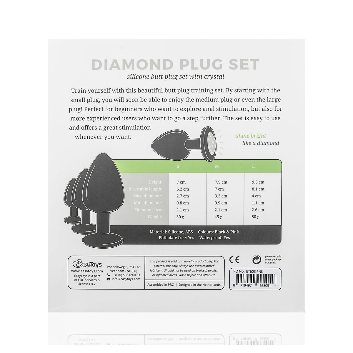 Analplug aus Silikon mit Diamant - Schwarz
