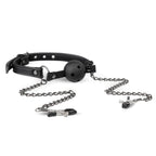 Easytoys Fetish - Offener Ballknebel mit Nippelklemmen