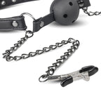 Easytoys Fetish - Offener Ballknebel mit Nippelklemmen