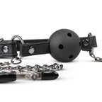 Easytoys Fetish - Offener Ballknebel mit Nippelklemmen
