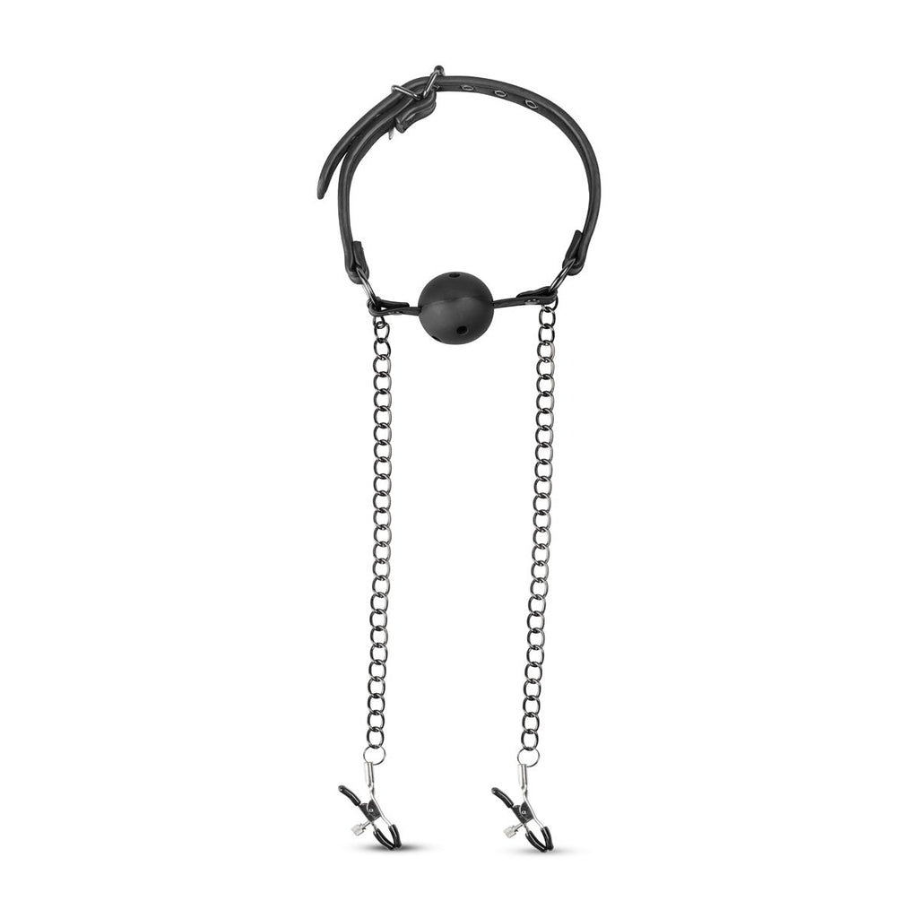 Easytoys Fetish - Offener Ballknebel mit Nippelklemmen