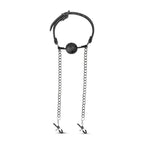 Easytoys Fetish - Offener Ballknebel mit Nippelklemmen