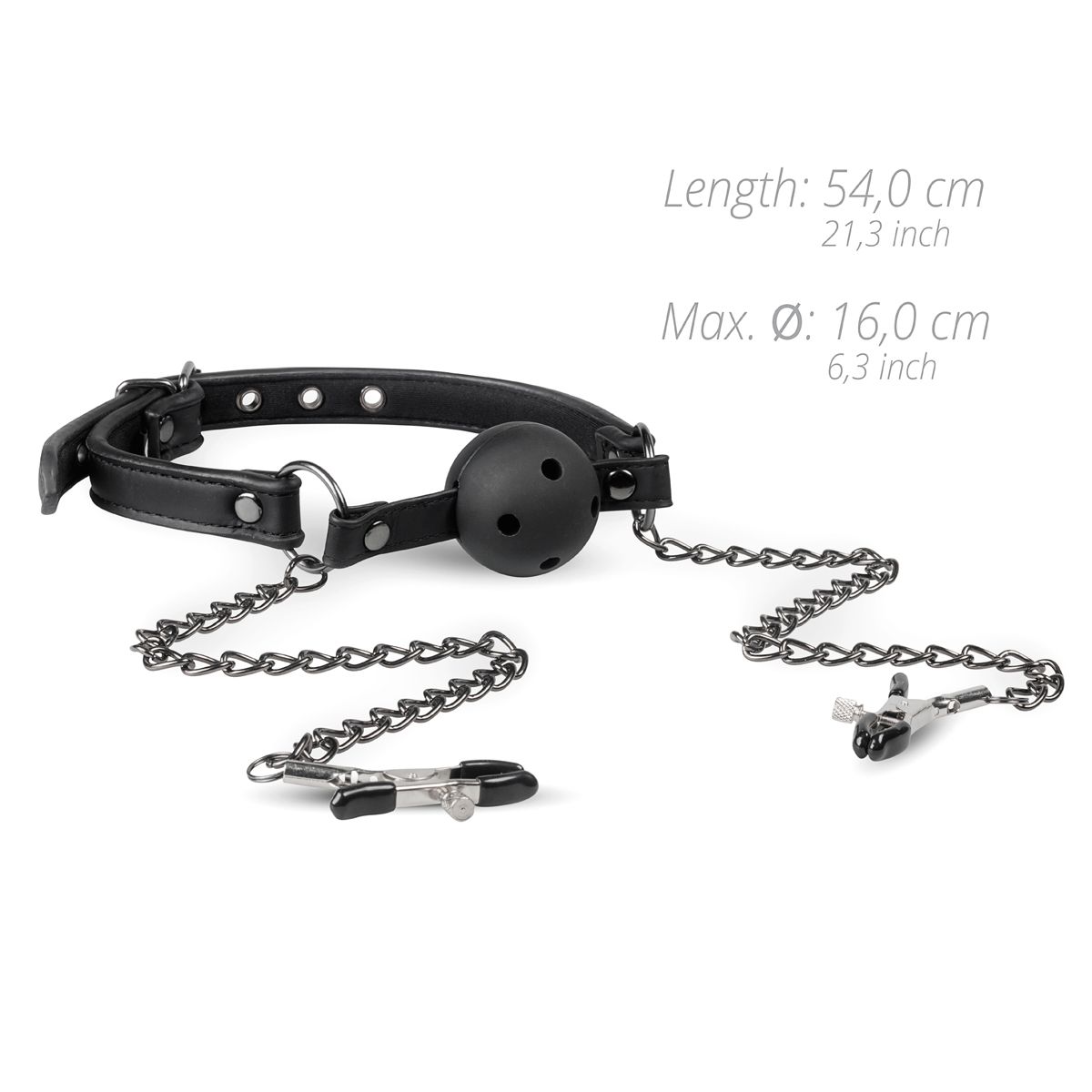 Easytoys Fetish - Offener Ballknebel mit Nippelklemmen