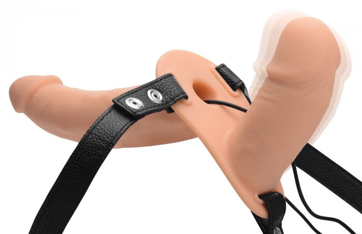 Strap-U - Power Pegger Doppel-Strap-On-Vibrator - Verstellbares Hüftgurt-Set