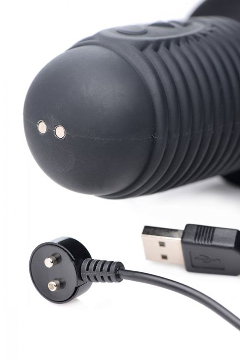 Power Pounder - Großer Schwarzer Dildo mit Vibration und Stoßfunktion - 3 Geschwindigkeitsstufen