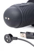 Power Pounder - Großer Schwarzer Dildo mit Vibration und Stoßfunktion - 3 Geschwindigkeitsstufen