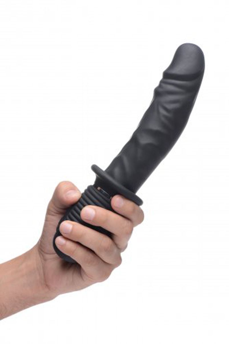 Power Pounder - Großer Schwarzer Dildo mit Vibration und Stoßfunktion - 3 Geschwindigkeitsstufen