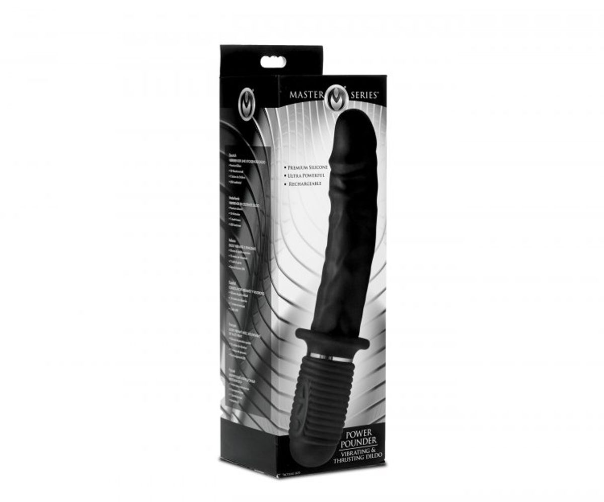 Power Pounder - Großer Schwarzer Dildo mit Vibration und Stoßfunktion - 3 Geschwindigkeitsstufen