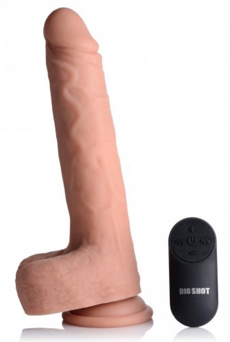 Realistischer XL Dildo - Vibrierend und Stoßend mit Saugnapf und Hodensack - 17,8 cm