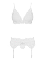 Obsessive - 3-Delige Kanten Jarretel Set - Wit