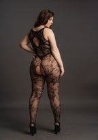 Catsuit für Kurven in Spitzenoptik schwarz