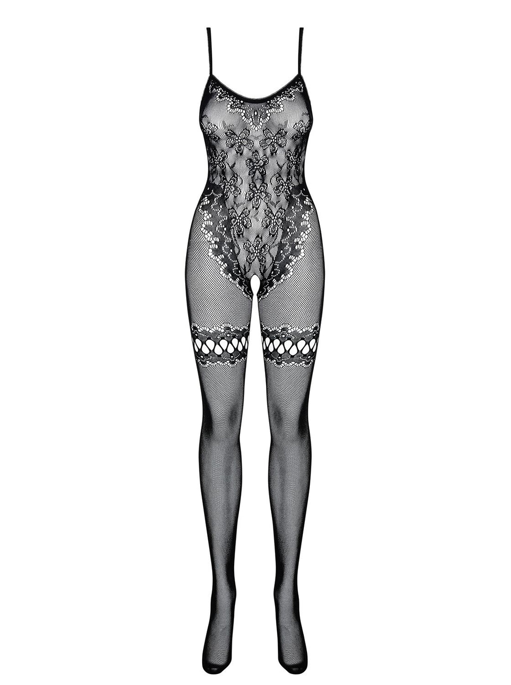 Obsessive - Bodystocking mit offenem Intimbereich mit Body und Strumpfhalte