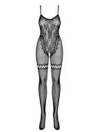 Obsessive - Bodystocking mit offenem Intimbereich mit Body und Strumpfhalte