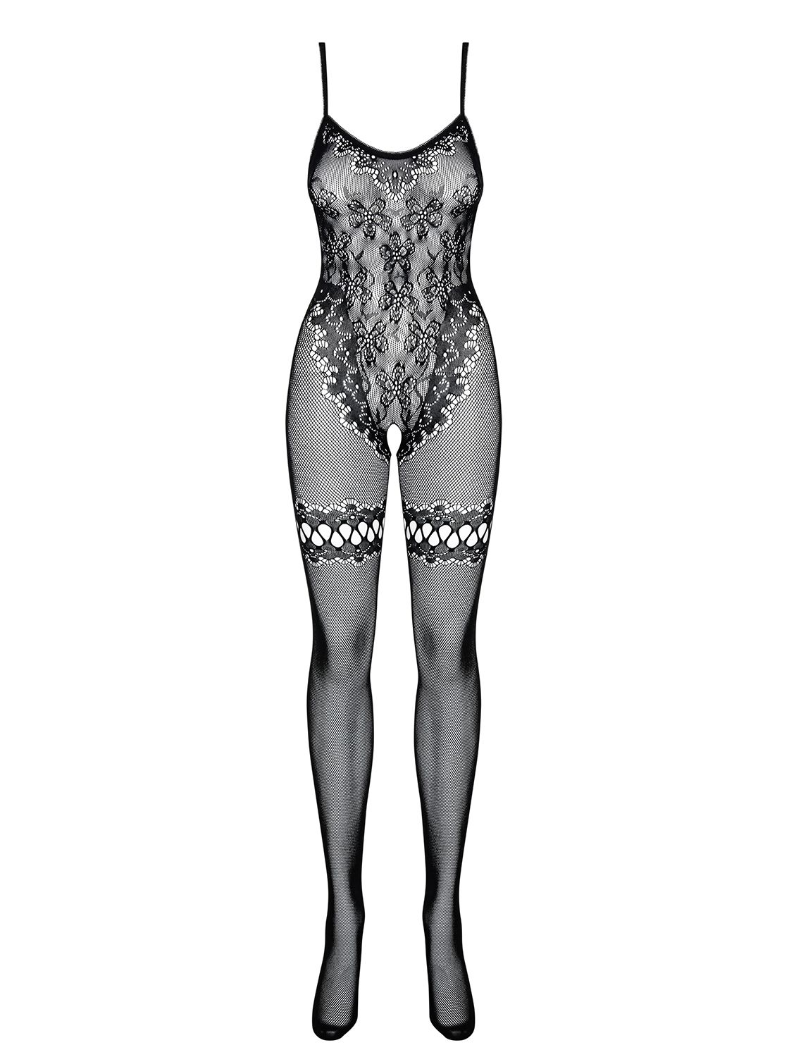 Obsessive - Bodystocking mit offenem Intimbereich mit Body und Strumpfhalte