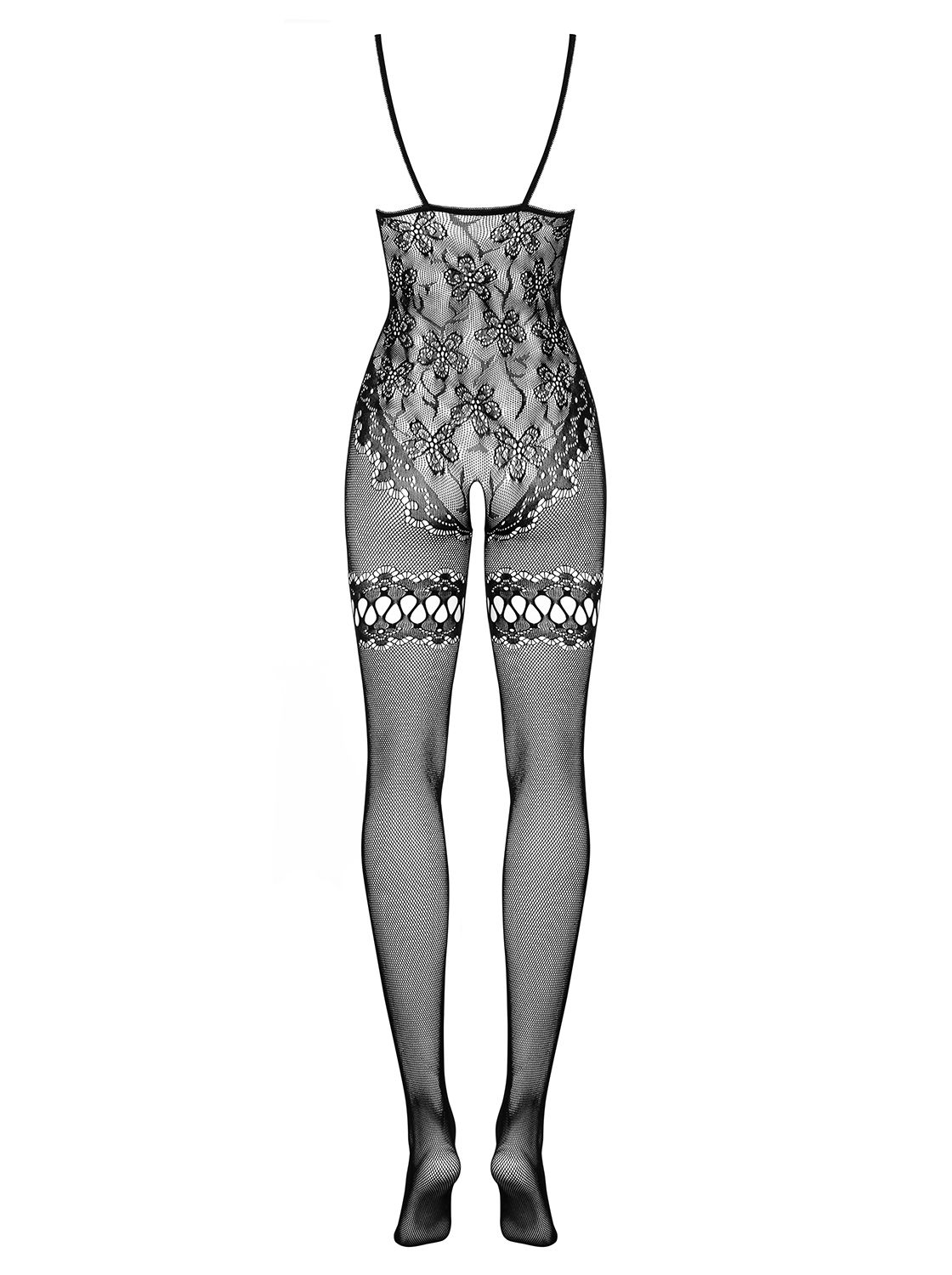 Obsessive - Bodystocking mit offenem Intimbereich mit Body und Strumpfhalte