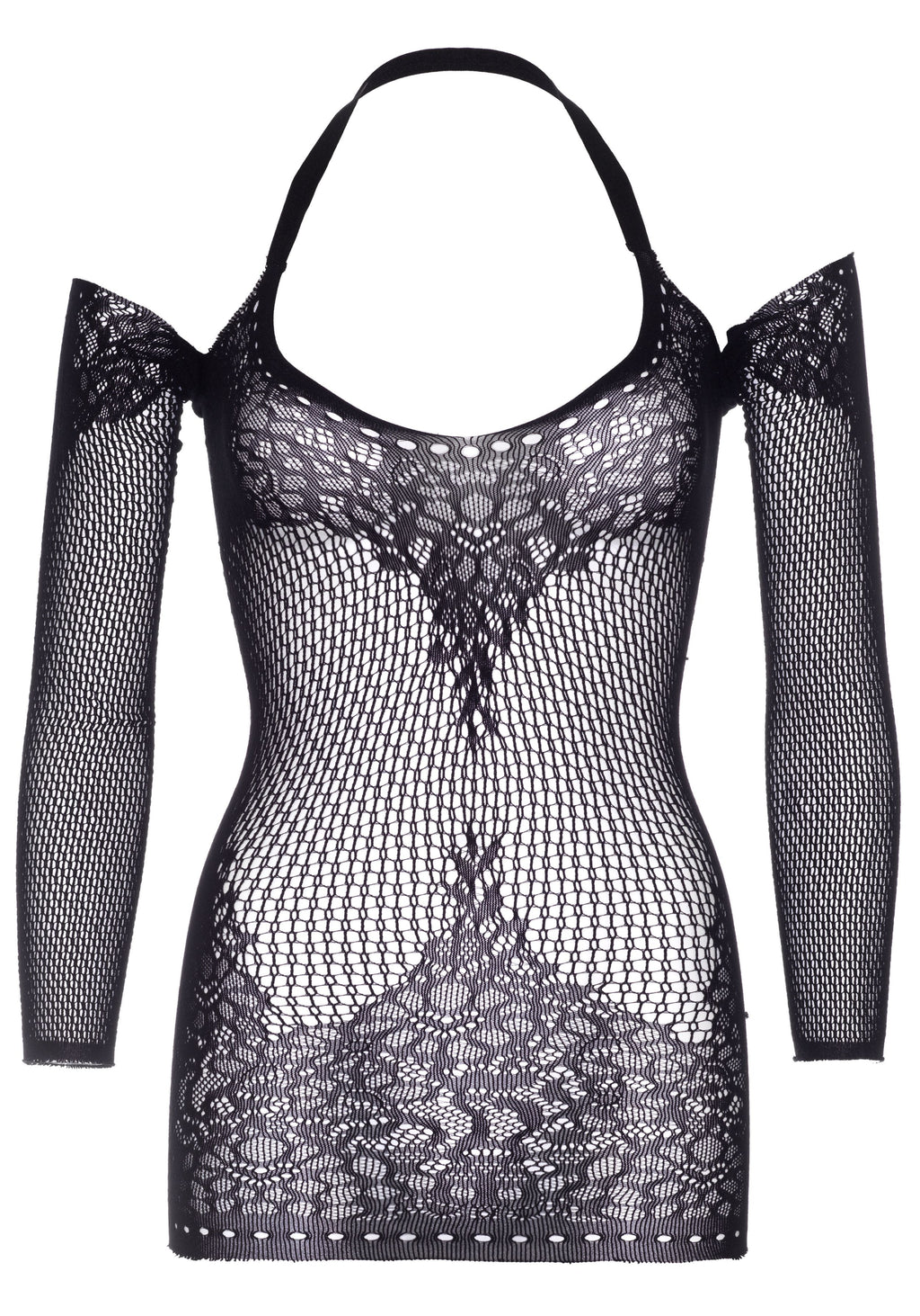Twist-Halter-Spitzenkleid - Schwarz