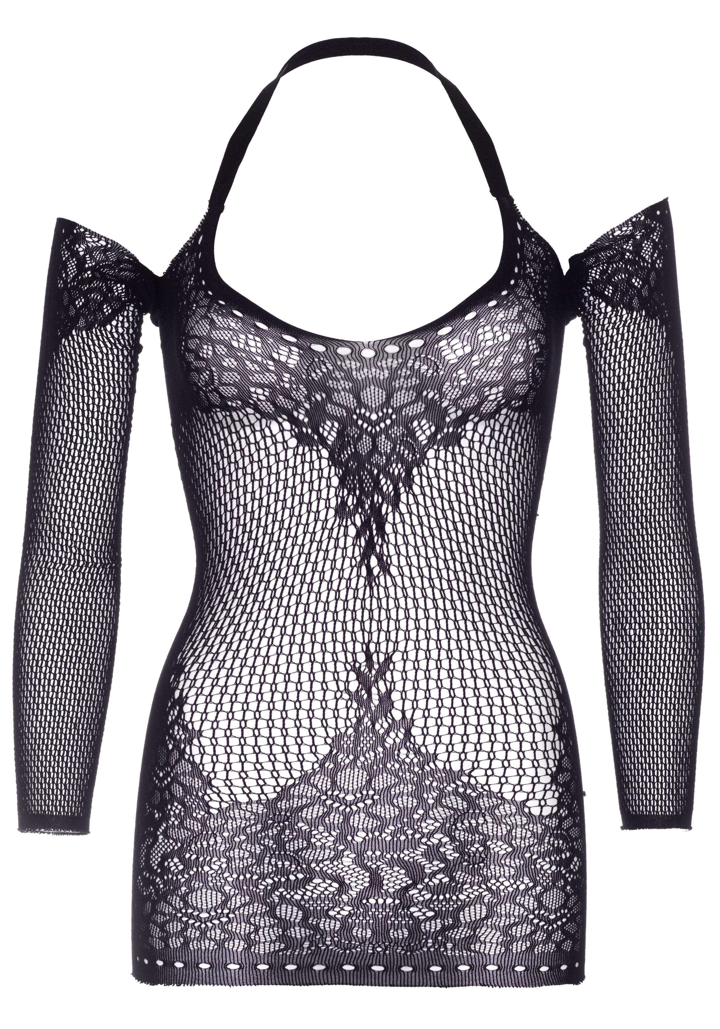 Twist-Halter-Spitzenkleid - Schwarz