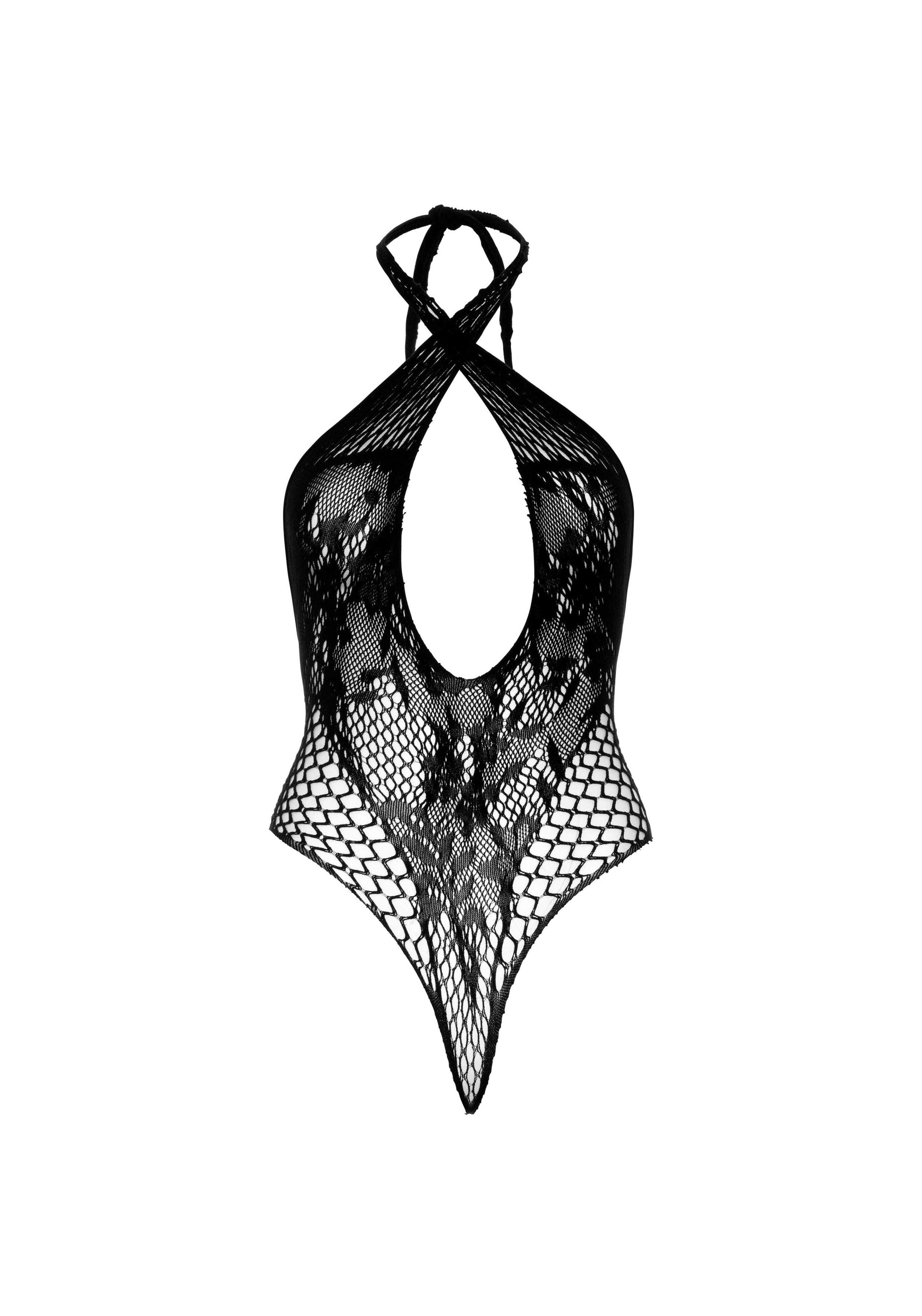 Spitzenbody mit Halterneck - Schwarz