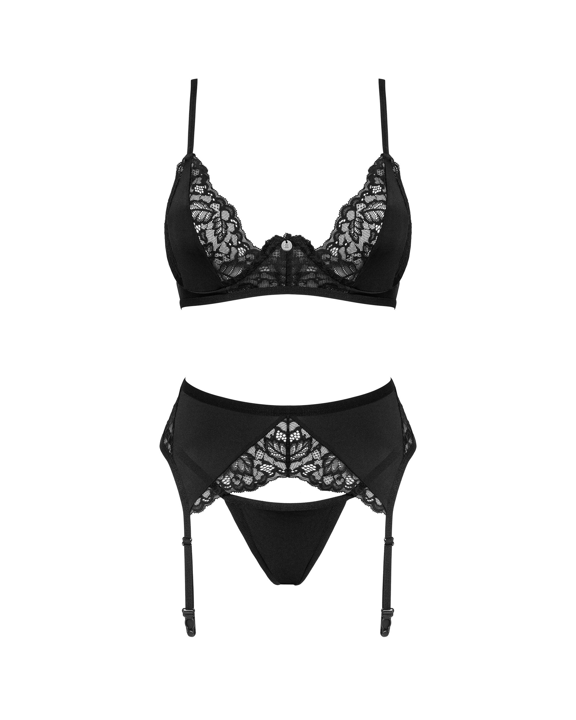 Obsessive - Bellastia 3-teiliges BH-Set - Schwarz