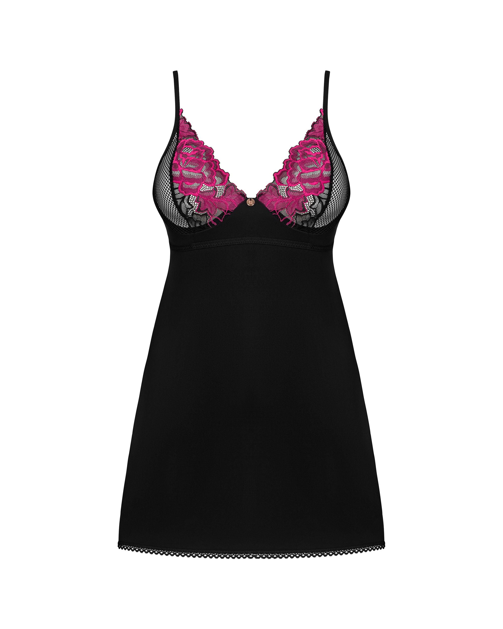 Obsessive - Rosenty Babydoll & String - Schwarz/Lila