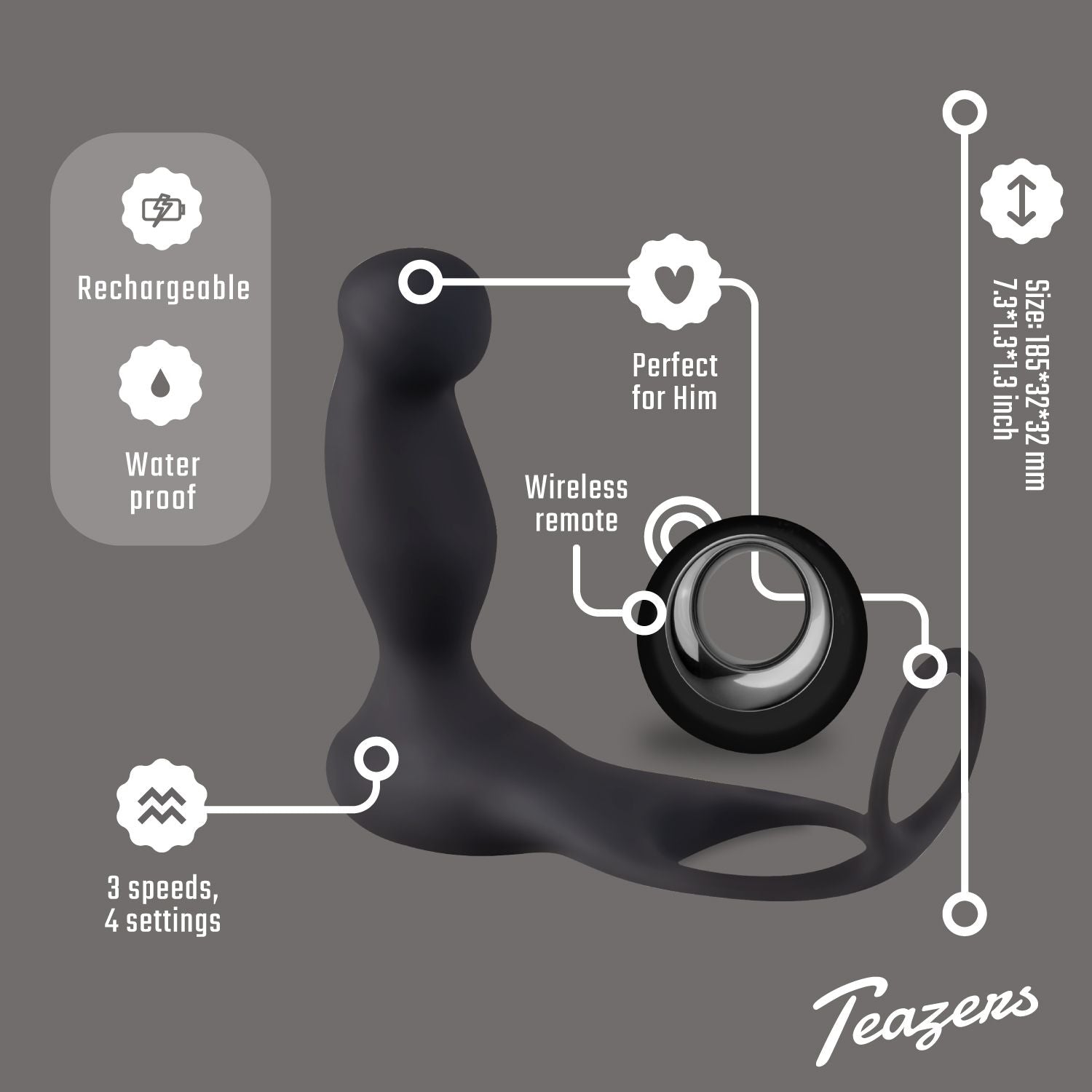Teazers - Cock And Ball Ring mit Prostatavibrator und Fernbedienung