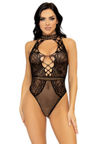 Netz-Bodysuit mit Spitze - Schwarz