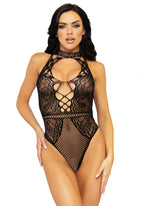 Netz-Bodysuit mit Spitze - Schwarz