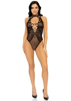 Netz-Bodysuit mit Spitze - Schwarz