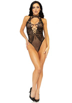 Netz-Bodysuit mit Spitze - Schwarz
