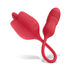 Teazers - Rosen-Vibrator mit leckendem Zungenaufsatz und stoßendem Dildo - Rot