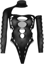 Asymmetrischer Bodysuit mit offenem Rücken - Schwarz