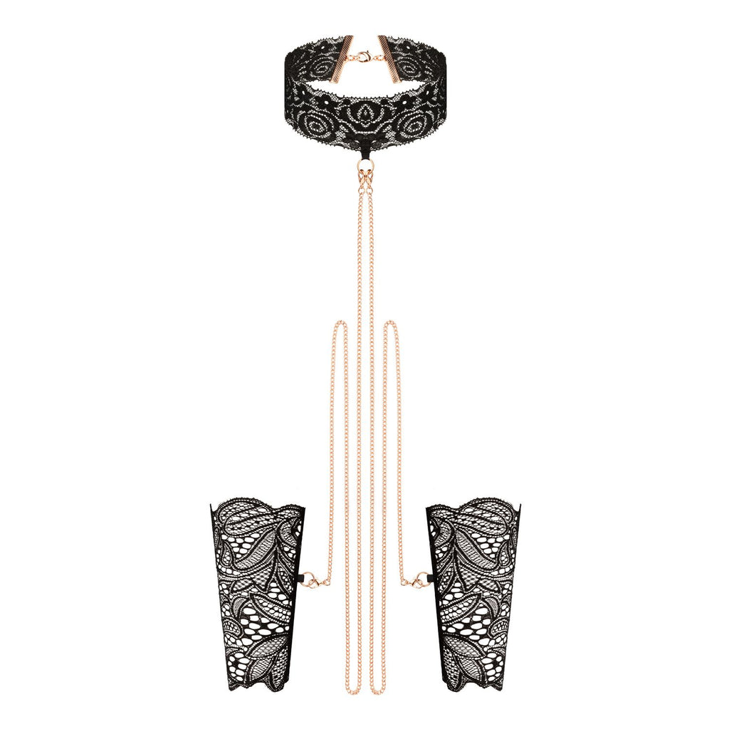 Rosy Gold - Spitzenmanschetten und Halsband - Schwarz