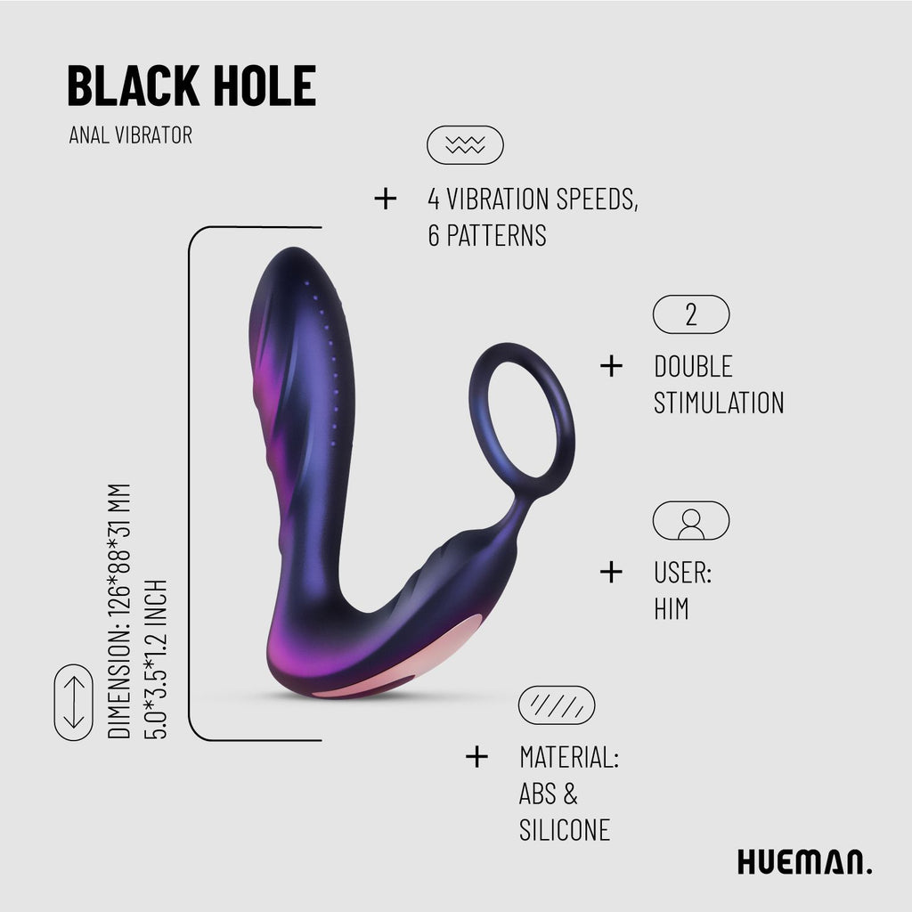 Hueman - Black Hole Anal Vibrator mit Cockring - 10 Vibrationsstufen