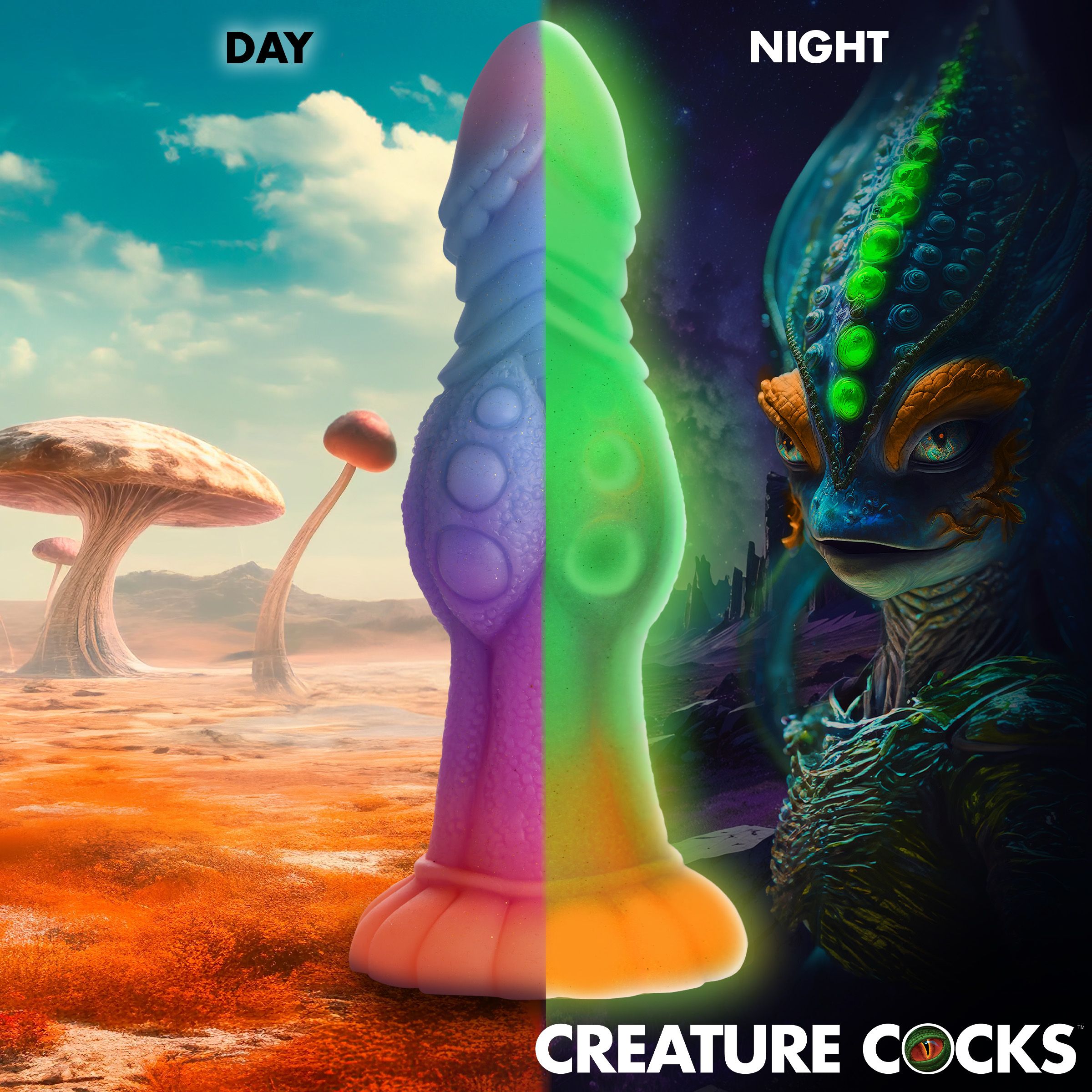 Leuchtender Alien-Dildo im Dunkeln