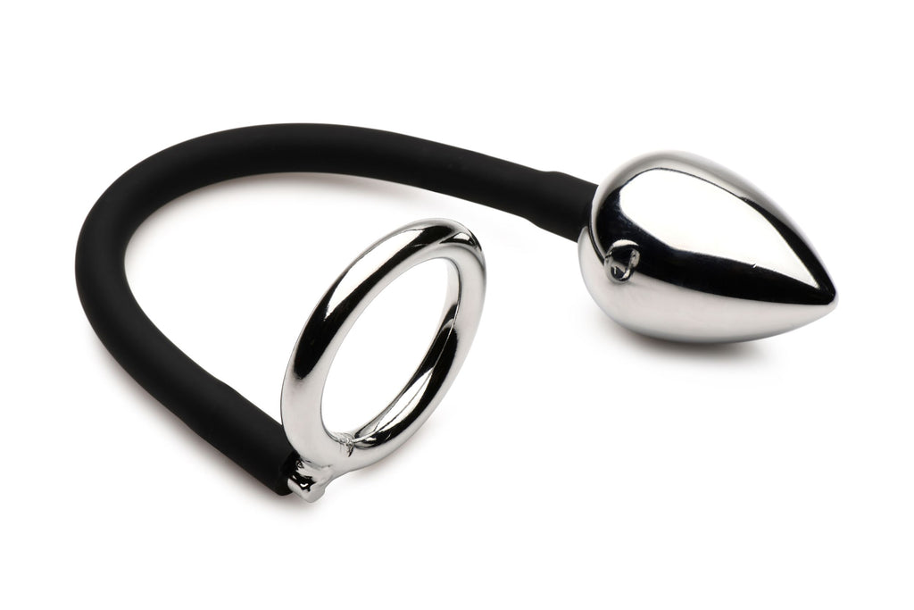 Master Series - Tug + Plug Penis- und Hodenring mit Analplug - Schwarz & Si