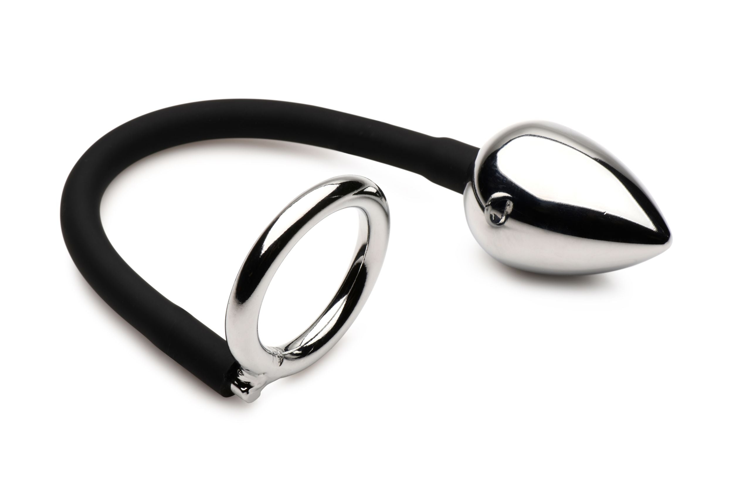Master Series - Tug + Plug Penis- und Hodenring mit Analplug - Schwarz & Si