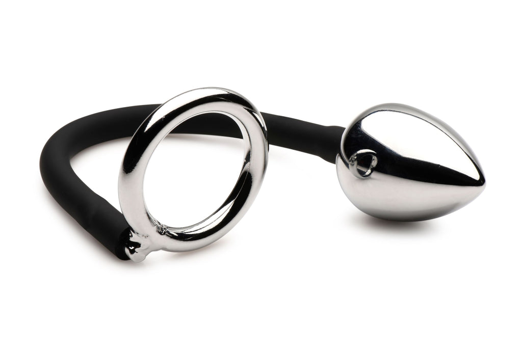 Master Series - Tug + Plug Penis- und Hodenring mit Analplug - Schwarz & Si