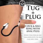 Master Series - Tug + Plug Penis- und Hodenring mit Analplug - Schwarz & Si